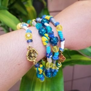 🆕️Handmade Tropical Toucan Meditation Necklace/Bracelet Colorful Blue Beads